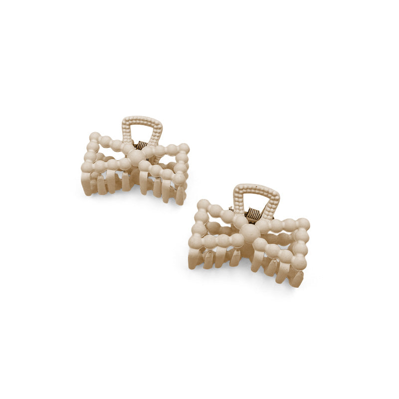 Set of 2 Mini Matte Beaded Bow Hair Claws
