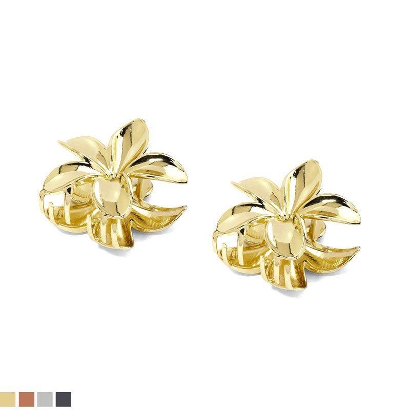 Mini Plastic Metallic Flower Hair Claw Set – 2 Pieces
