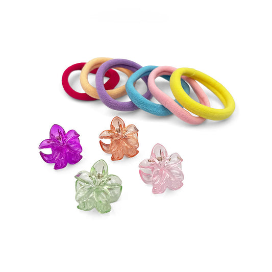 Mini Transparent Flower Hair Claw & Hair Ties Set – Candy Colors