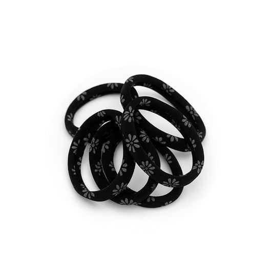 Pack of 6 Black Hair Ties with Flower Design