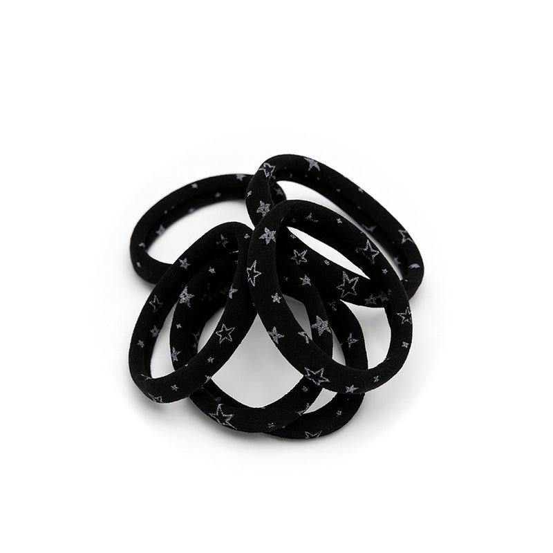 Pack of 6 Black Hair Ties with Star Design