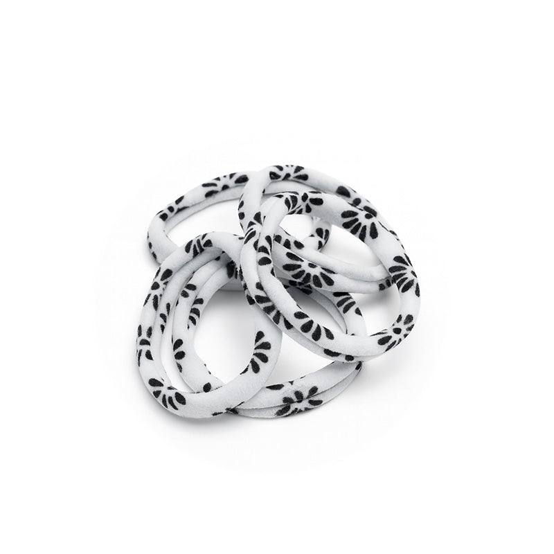 Pack of 6 White Hair Ties with Flower Design