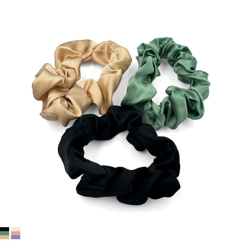 Satin Silk Scrunchie Trio – Neutrals & Pastels