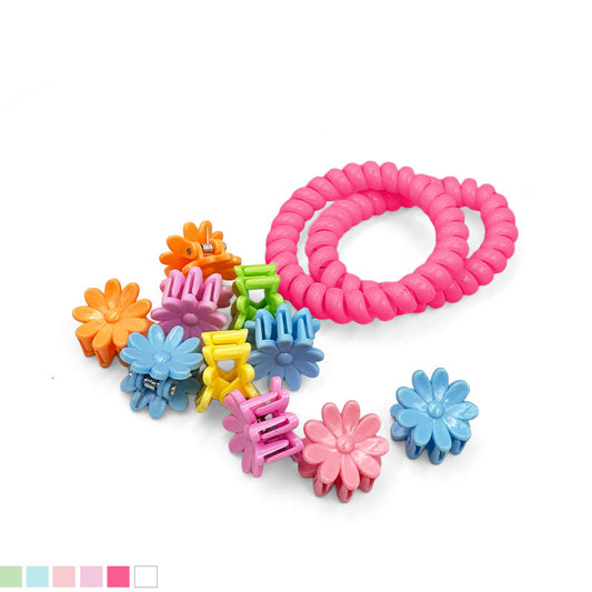 Set of Flower Mini Hair Claws with Spiral Hair Ties