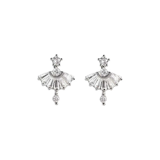 Silver Korean Zircon Fan Earrings