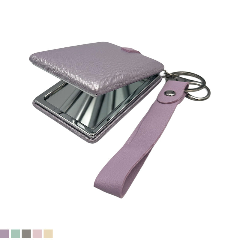 Square Leather Keychain Mirror – Chic Pastel Collection