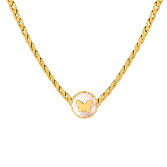 Stainless Steel Butterfly Circle Pendant Necklace