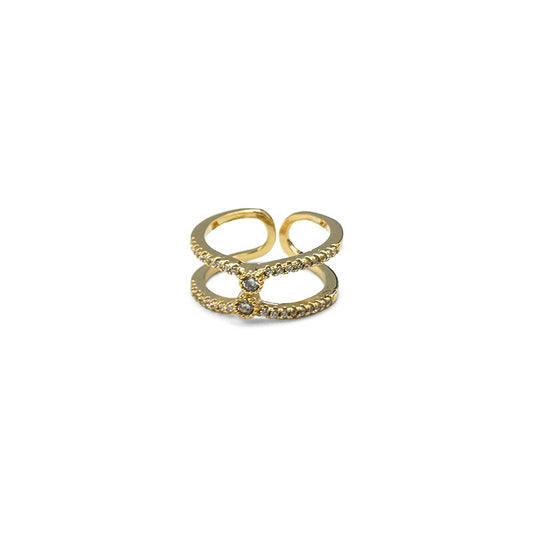Adjustable Gold Double Band Korean Zircon Durable Material Ring