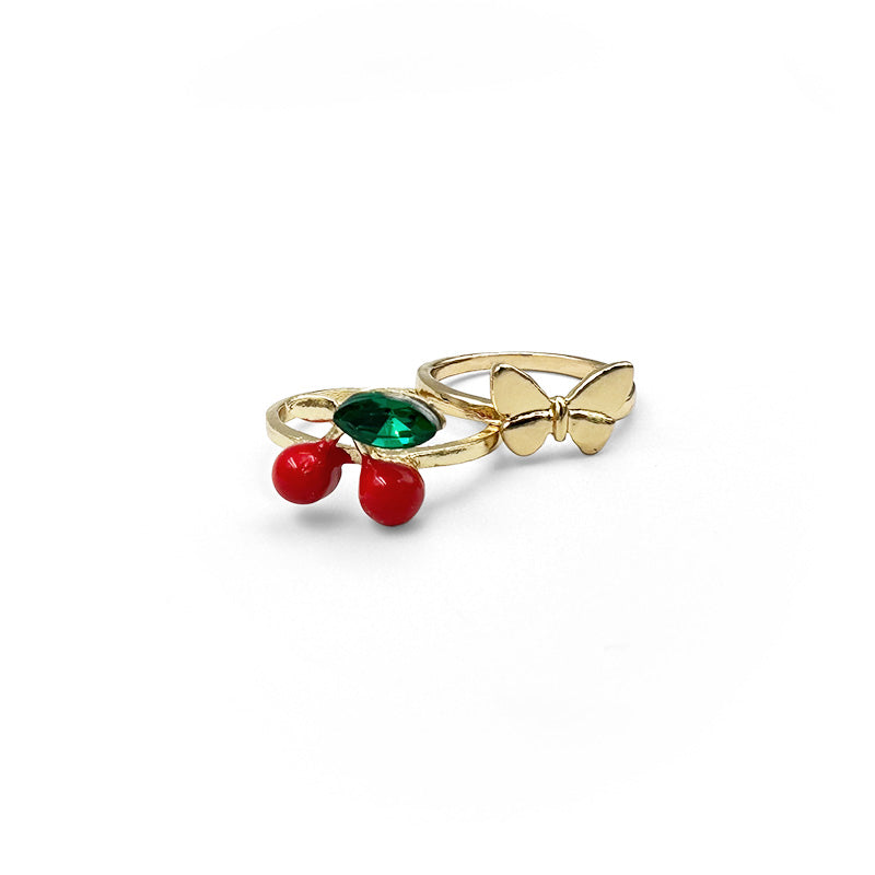 Cherry Ring with Complementary Butterfly Ring