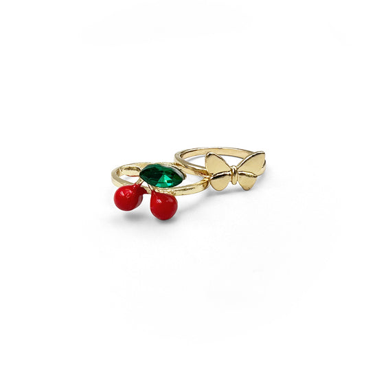 Cherry Ring with Complementary Butterfly Ring