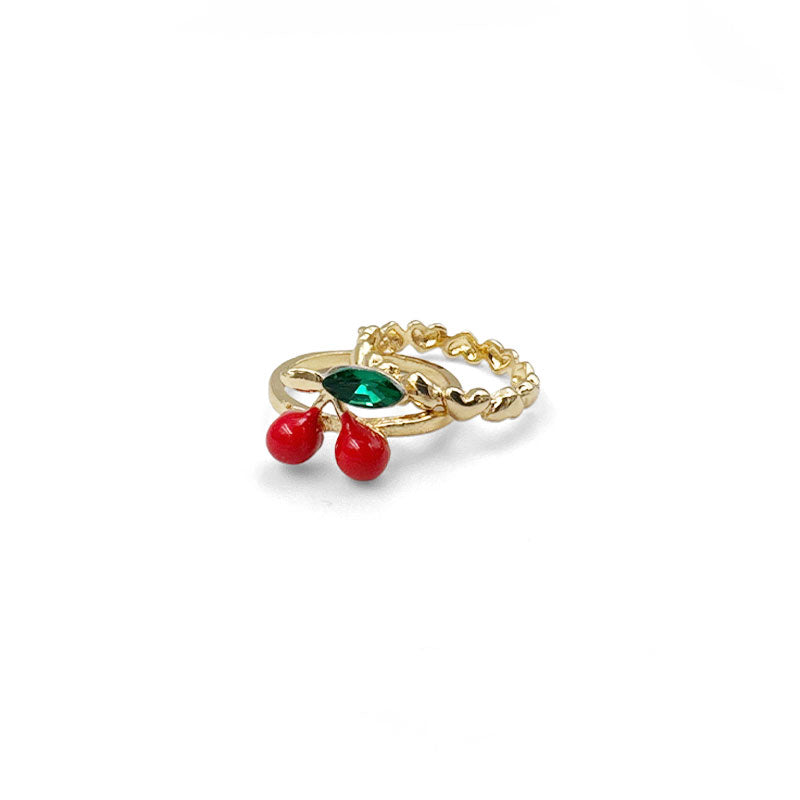 Cherry Ring with Complementary Heart Chain Ring