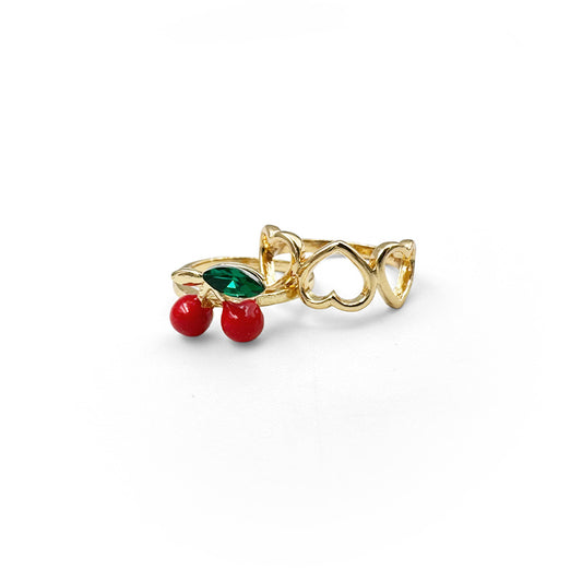 Cherry Ring with Complementary Hearts Ring