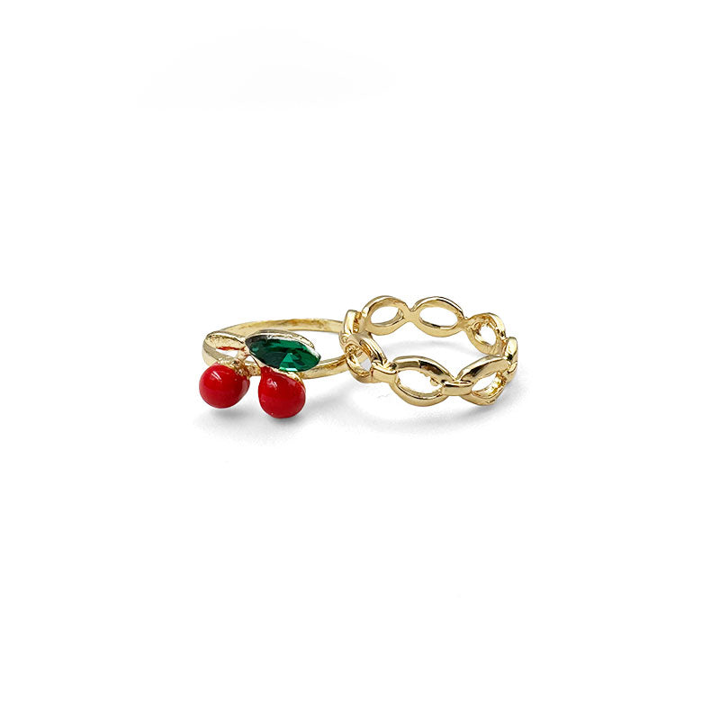 Cherry Ring with Complementary Ovals Ring