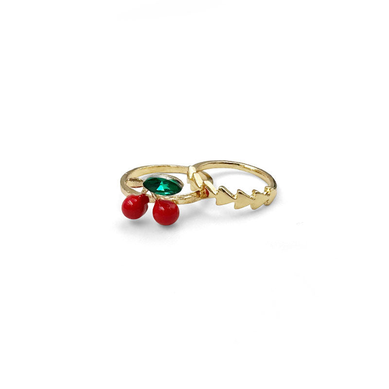 Cherry Ring with Complementary Triangles Ring