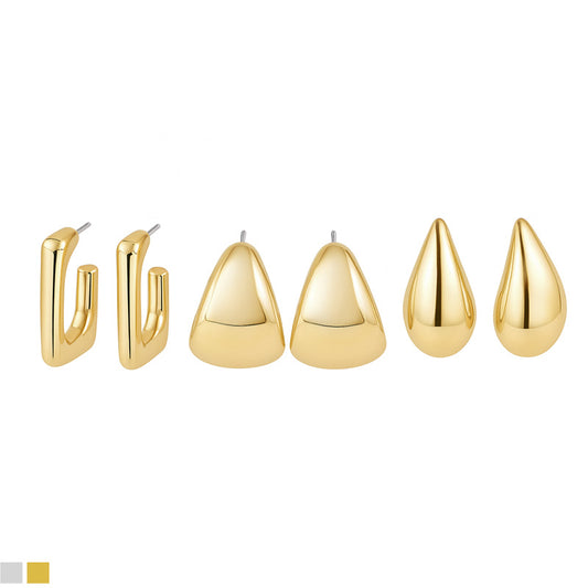 Geometric Plastic Earrings – 3 Pairs Set