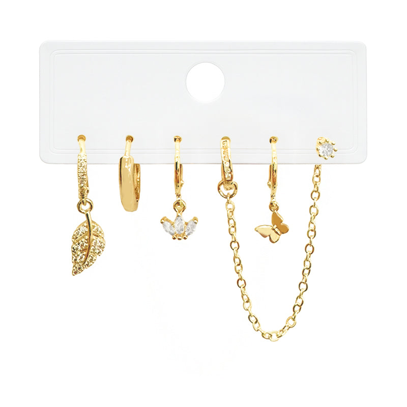Golden Leaf Chain Earrings Set