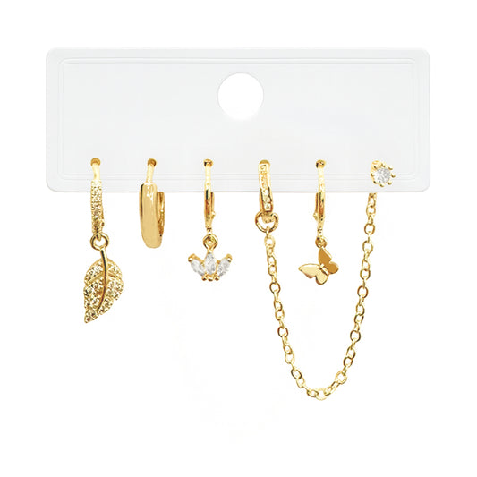 Golden Leaf Chain Earrings Set