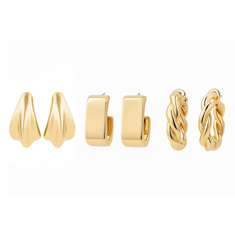 Geometric Plastic Earrings – 3 Pairs Set