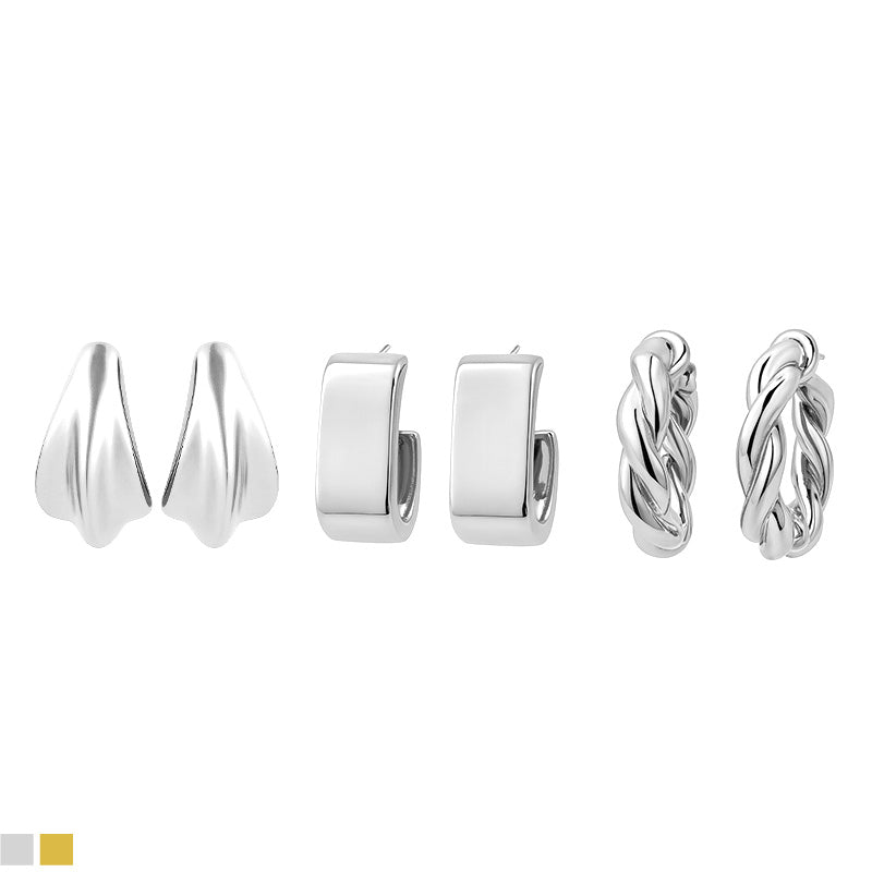 Geometric Plastic Earrings – 3 Pairs Set