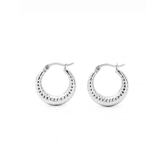 Stainless Steel Ridged Hoop Earrings