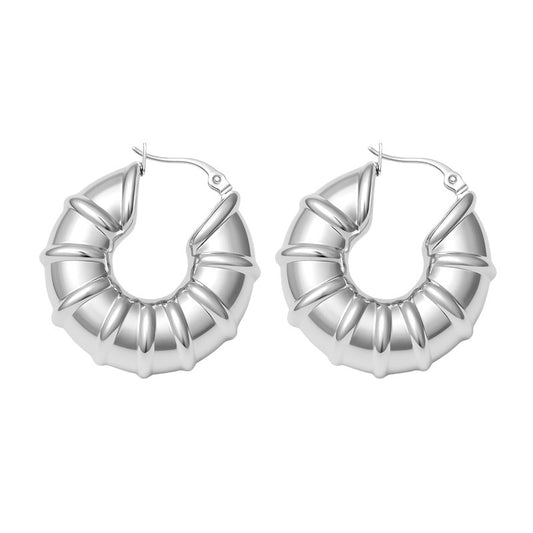 Stainless Steel Textured Hoop Earrings