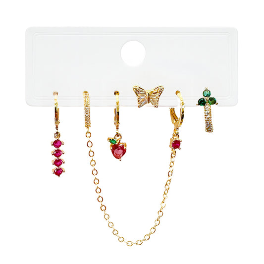 Strawberry Garden Chain Earrings Set