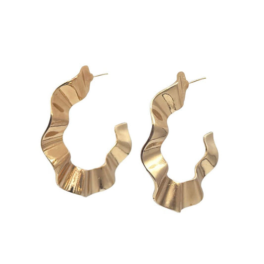 Ripple Hoop Gold Earrings