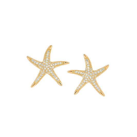 Gold Korean Zircon Starfish Earrings