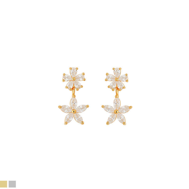 Korean Zircon Flower Earrings - Available in Silver & Gold