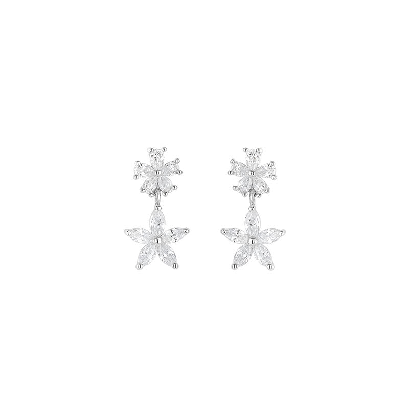 Korean Zircon Flower Earrings - Available in Silver & Gold