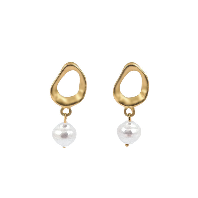 Matte Gold Pearl Drop Earrings