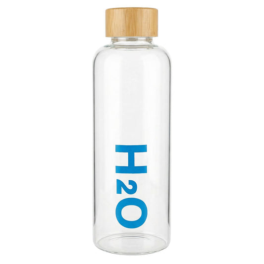 Glass Water Bottle with H2O Print