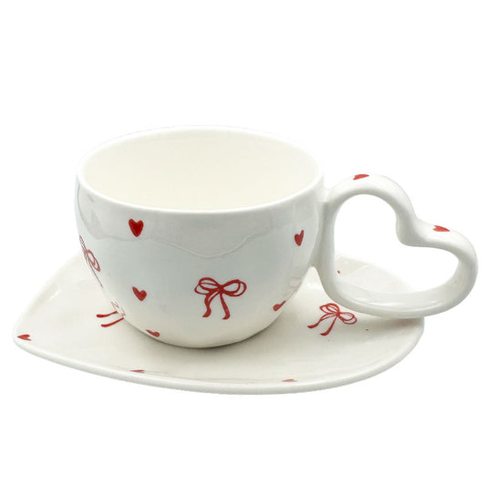 Heart Handle Mug with Matching Saucer