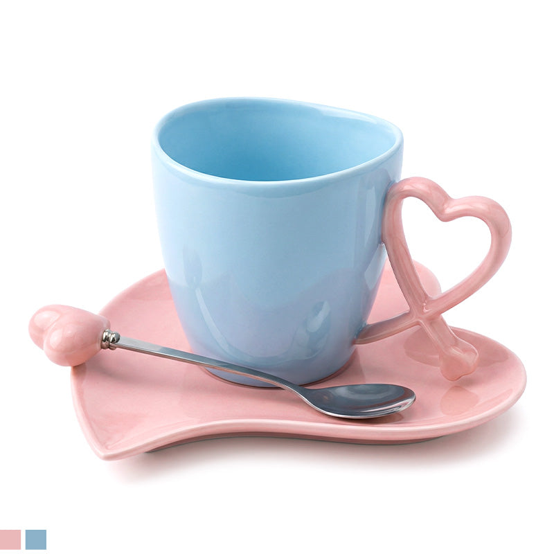 Heart Handle Mug with Matching Saucer