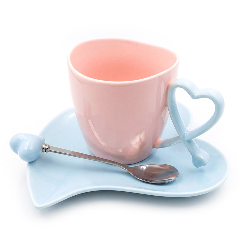 Heart Handle Mug with Matching Saucer