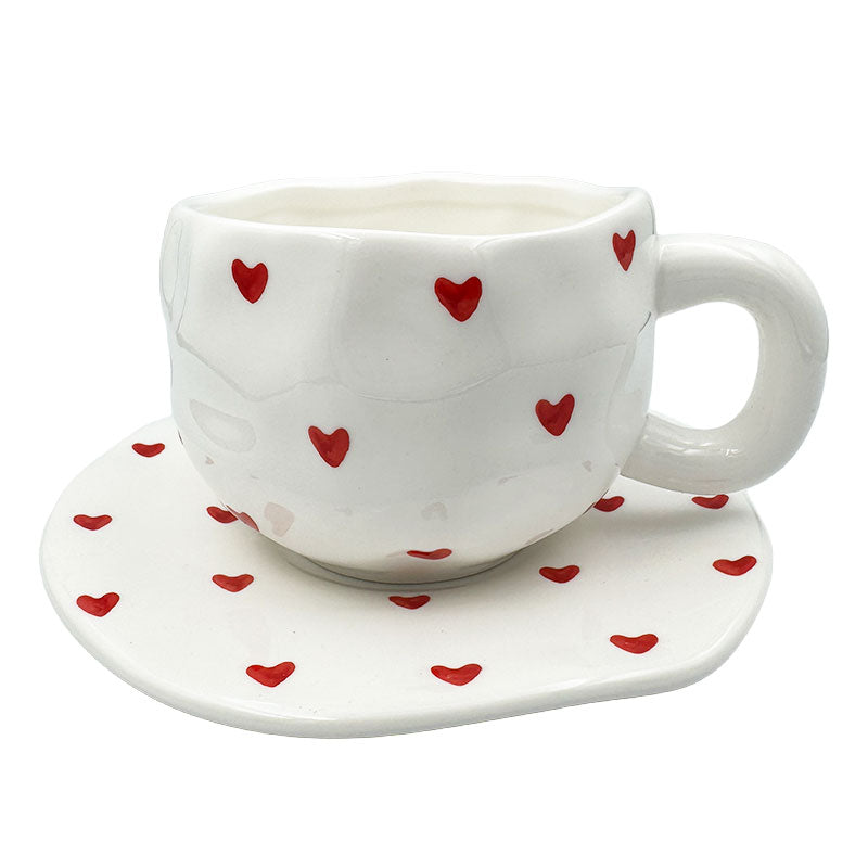Heart Pattern Mug with Matching Saucer