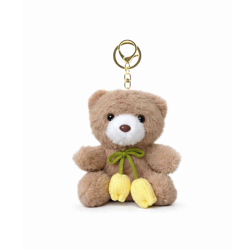 Teddy Bear Plush Keychain with Tulip Detail