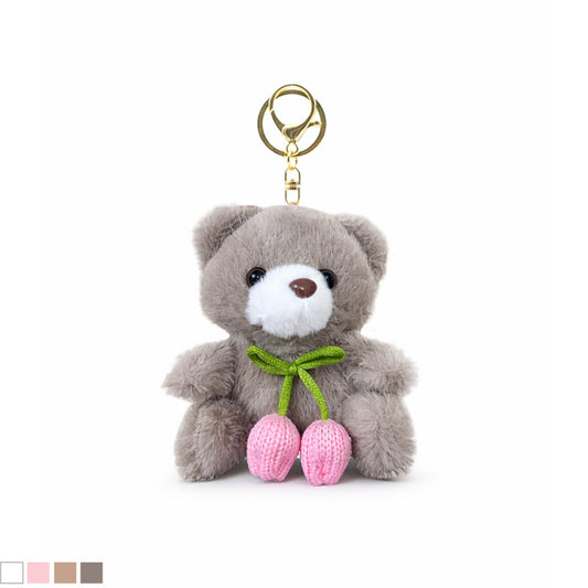 Teddy Bear Plush Keychain with Tulip Detail