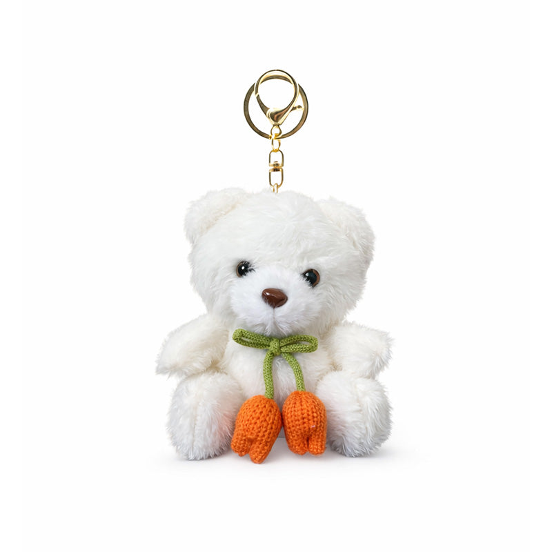 Teddy Bear Plush Keychain with Tulip Detail